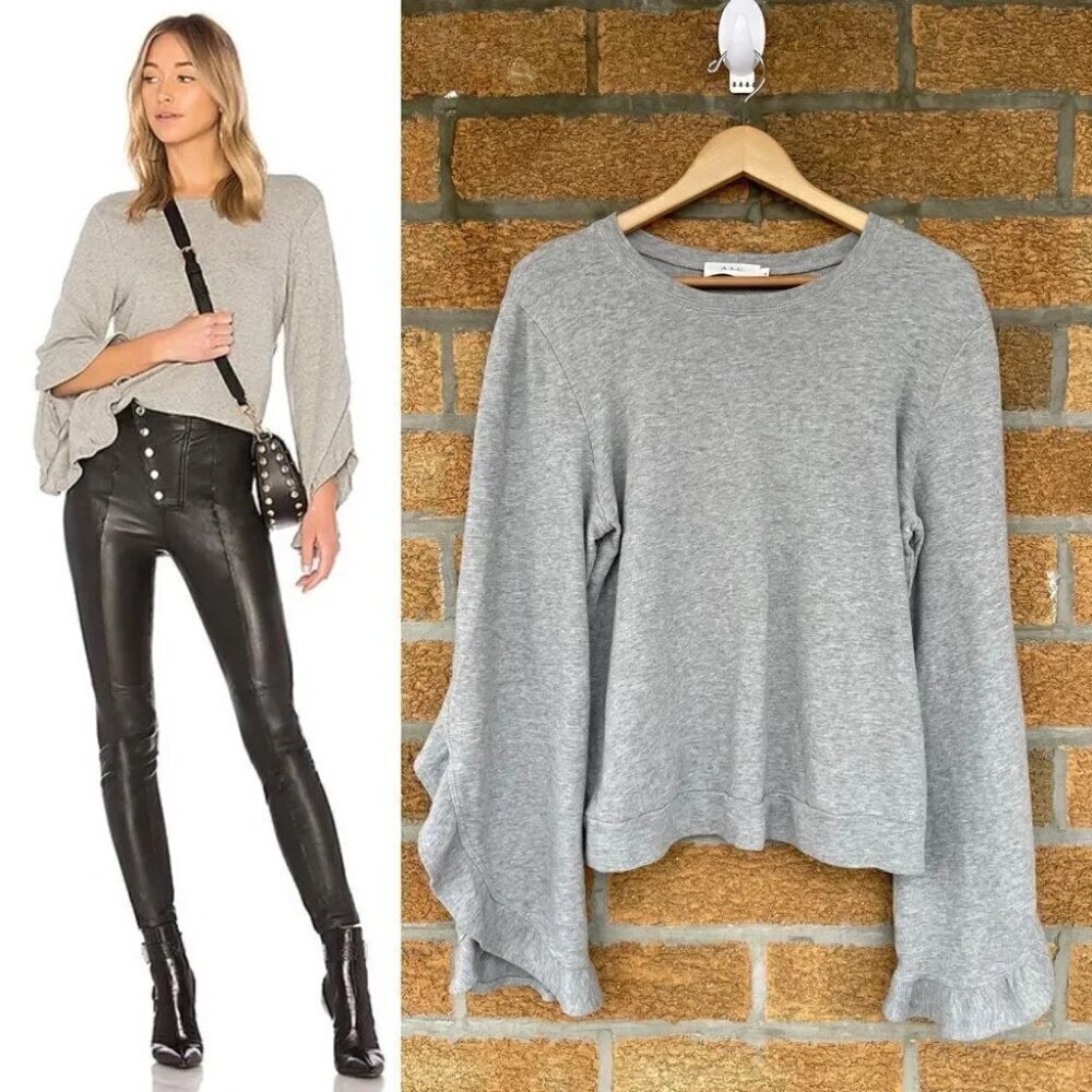 Alc Ruffle Sleeve Grey Sweater medium